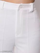 Black/White cotton blend women's slim-fit, bootcut trousers with stretch and bell bottom style, available in sizes 24-36 inches (India)